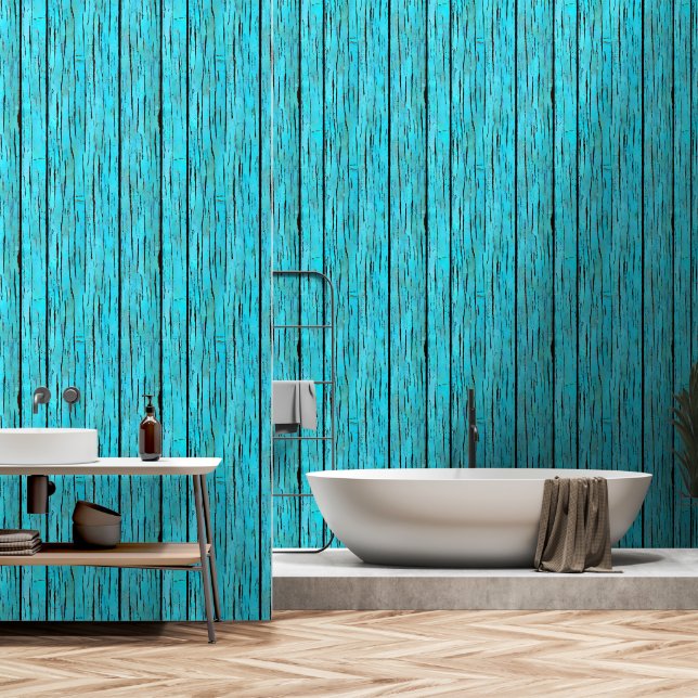 Papier Peint Plage de campagne rustique en bois turquoise (Salle de bain)
