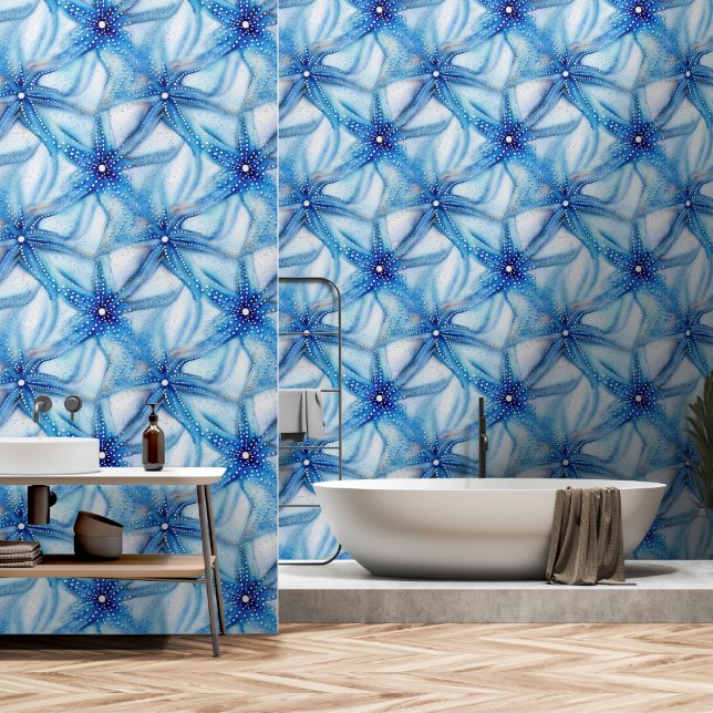 Papier Peint Plage motif transparente bleu Starfish (Salle de bain)