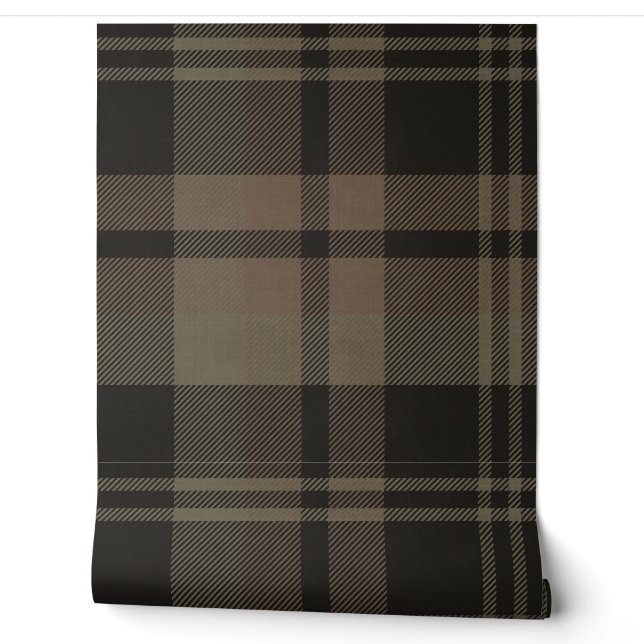 Papier Peint Plaid à la ferme japonaise sur Olive et Brown (Déroulement)