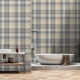 Papier Peint Plaid à la mode dans Cream and Slate Blue