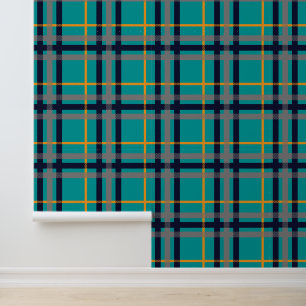 Papier Peint Plaid bleu et orange