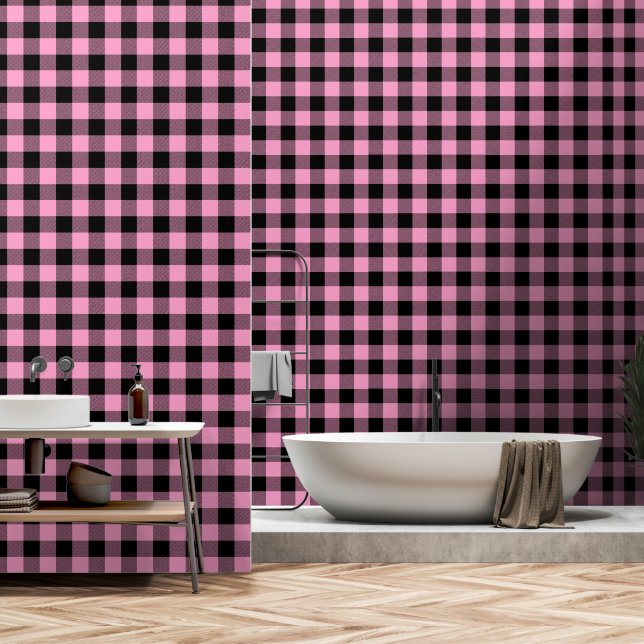 Papier Peint Plaid de bisons de bûcherons de 3 pouces rose rose (Salle de bain)