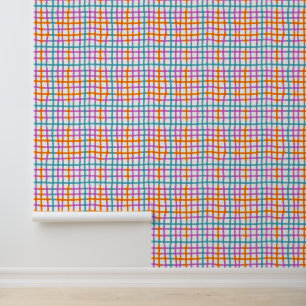 Papier Peint Plaid Rose, Bleu, Orange