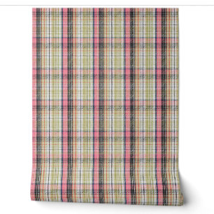 Papier Peint Plaid rose et vert