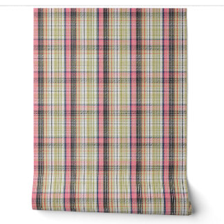 Papier Peint Plaid rose et vert