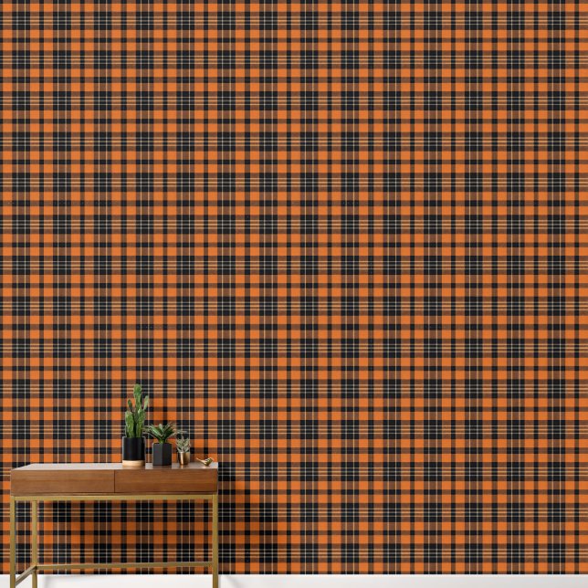 Papier Peint Plaid Scottish Tartan Orange Black (Couloir)