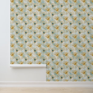 Papier Peint Plumes Aqua Gold Peacock