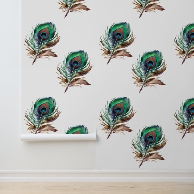 Papier Peint Plumes de paon vert chic (Application)