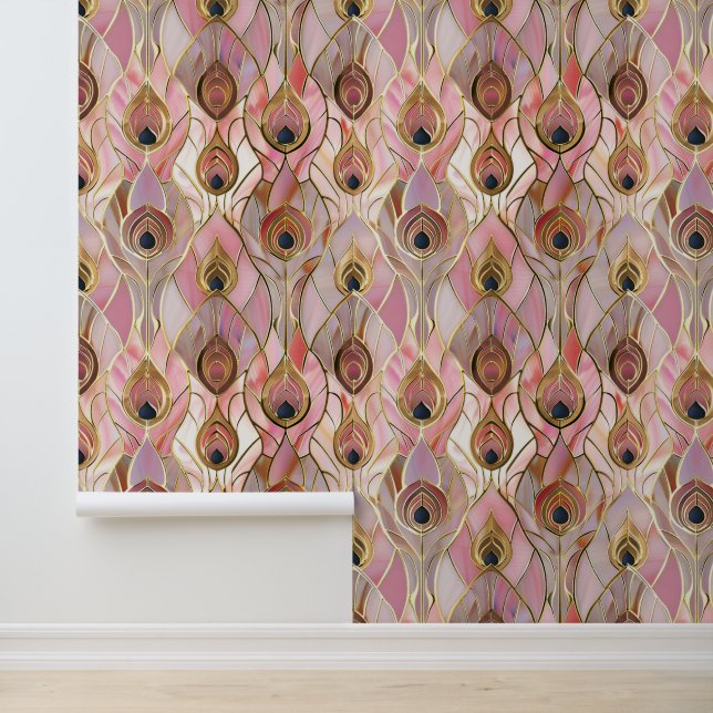 Papier Peint Plumes Peacock or Glam rose (Application)