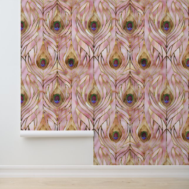 Papier Peint Plumes Peacock or Glam rose (Application)
