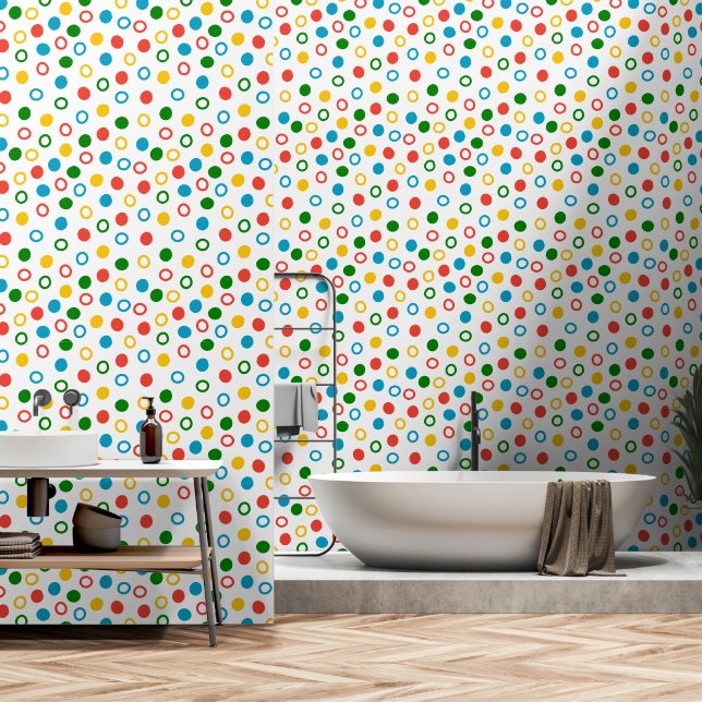Papier Peint Poche moderne du milieu du siècle pois blanc peign (Salle de bain)