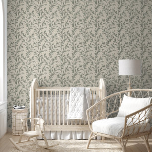 Papier Peint Poésie Botanique des Feuilles Beige Tendre Terreux