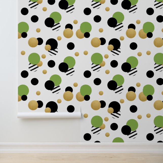Papier Peint Point Polka Or Vert (Application)