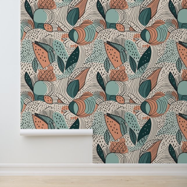 Papier Peint Points Boho abstrait Doodles Lines (Application)