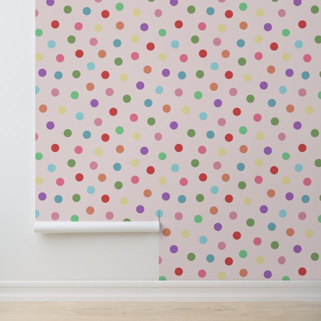 Papier Peint Points colorés modernes Motif rose (Application)