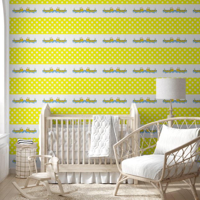 Papier peint Pois jaune et blanc Canards (Enfants)