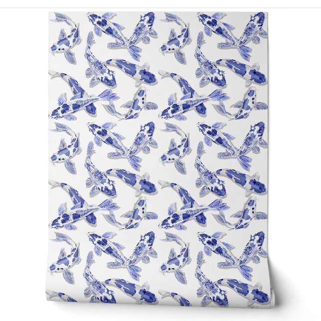 Papier Peint Poisson bleu et blanc Koi (Déroulement)