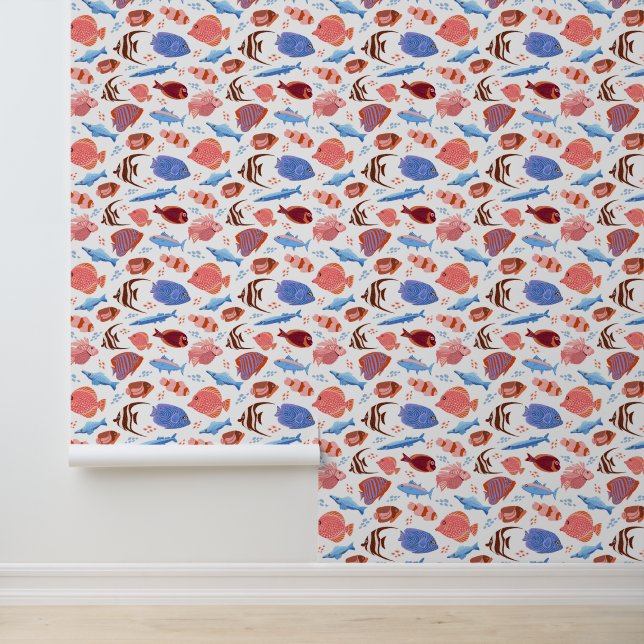 Papier Peint poisson rose et bleu motif (Application)