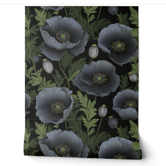Papier Peint Poppies Noir (Déroulement)