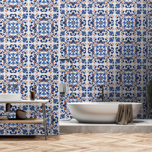 Papier Peint Portugais Bleu Rouge Blanc Azulejo Motif de carrea
