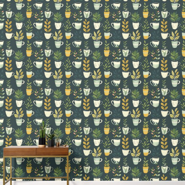 Papier Peint Pots à fleurs botaniques Amateurs de Plante Motif  (Couloir)