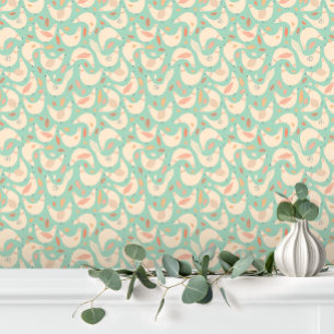 Papier Peint Poulet de ferme rose vert mignon amusant
