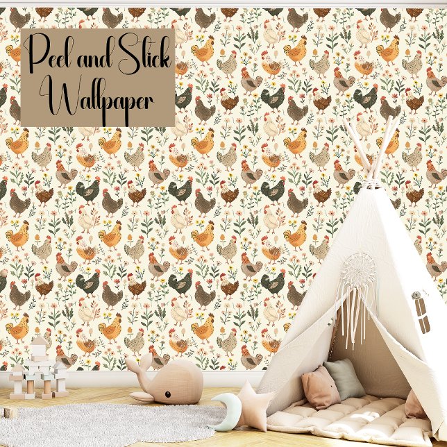 Papier Peint Poulets et fleurs Peel et coller Genre Neutre (Créateur téléchargé)