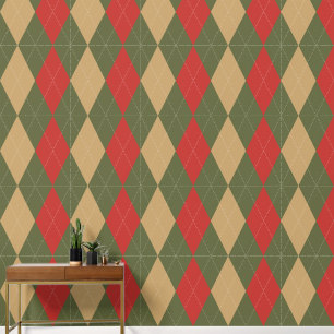 Papier Peint Préclassique Argyle Vert Armée, Rouge de Grange & 