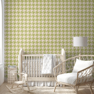 Papier Peint Preppy Houndstooth en Crème et vert olive