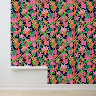 Papier Peint Prêppy Palm Beach Orange & Navy Orangutans