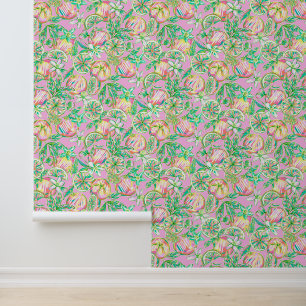 Papier Peint Preppy Palm Beach Rose & Oranges vertes