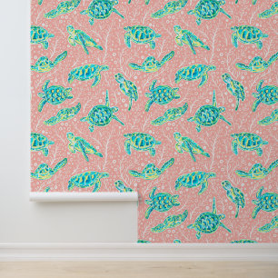 Papier Peint Preppy Palm Beach Tortues de natation