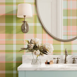 Papier Peint Préppy Plaid en rose, vert et bleu