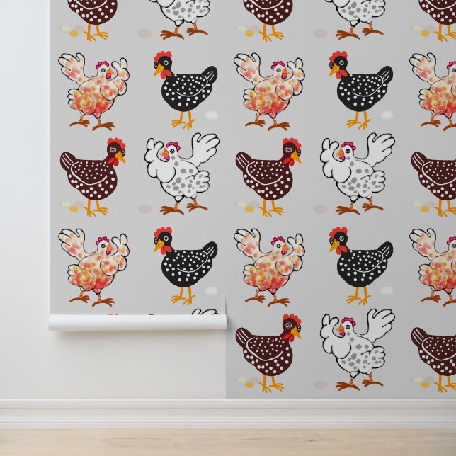 Papier Peint Quatre poules heureuses (Application)