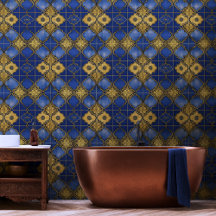 Quatrefoils Motifs Trellis marocains Or Bleu