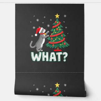 Papier Peint Quel chat drôle poussant l'arbre de Noël sur le ch