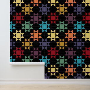 Papier Peint Quilt Amish Imprimer couleurs vives sur noir