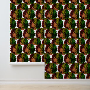Papier Peint Rasta femme noire afro rouge jaune vert