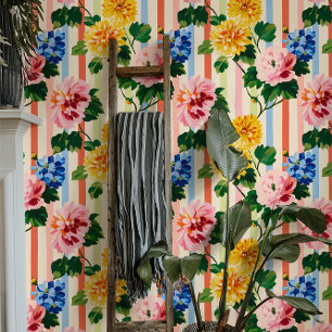 Papier Peint Rayure florale vintage   Motif jardin
