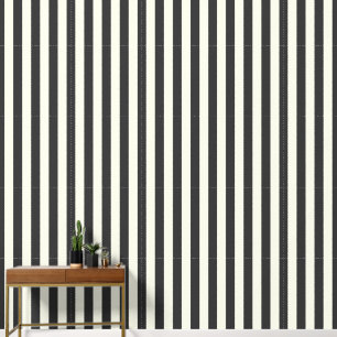Papier Peint Rayure verticale de 3" noir charbon et blanc ivoir