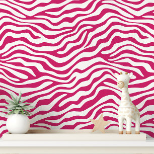 Papier Peint Rayure zèbre rose chaud et blanc