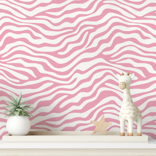 Papier Peint Rayure zèbre rose et blanc