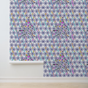 Papier Peint Rayures arc-en-ciel + Arbres bleus BlueB