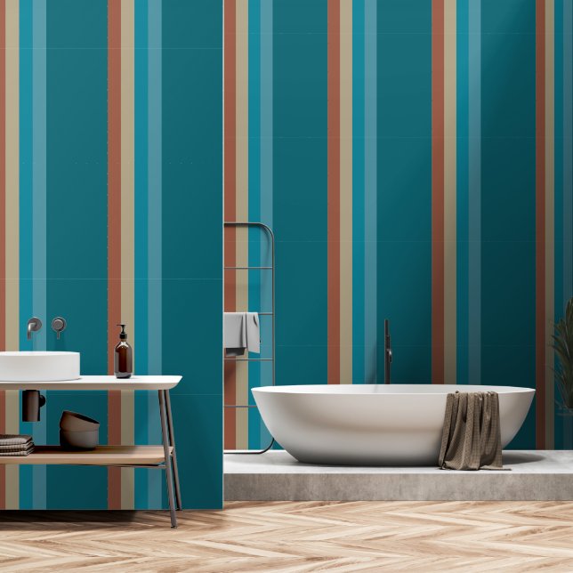 Papier Peint Rayures Brown Rust Pierre Gris Olive Cool Bleu Aqu (Salle de bain)