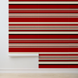 Papier Peint Rayures complexes - Rouge et crème