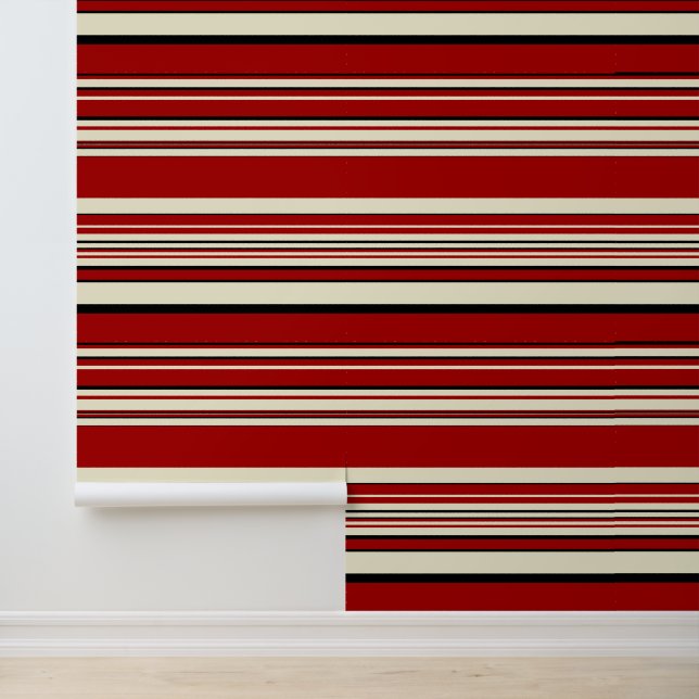 Papier Peint Rayures complexes - Rouge et crème (Application)