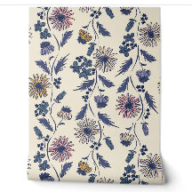 Rayures de fleurs sauvages - Lavande et bleu denim