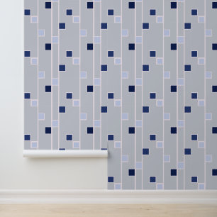Papier Peint Rayures et carrés rétro bleus