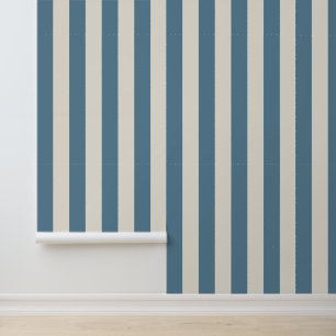 Papier Peint Rayures verticales bleues et crème