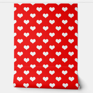Papier Peint Red White Love Heart Motif Design